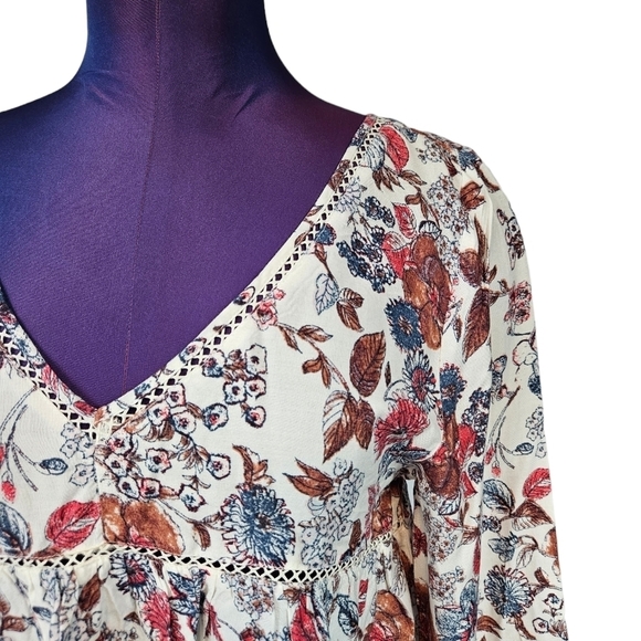 Abercrombie & Fitch Boho Floral Peasant Baby Doll Top Size Small Women's C47 - Picture 2 of 9